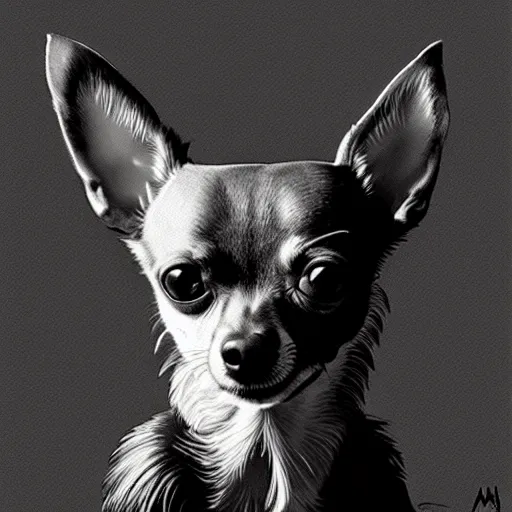 Image similar to portrait of a chihuahua looking angry, by martin ansin, highly detailed, cinematic, extremely detailed, high quality