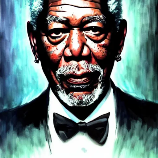 Image similar to morgan freeman wearing a tuxedo, portrait, highly detailed, digital painting, artstation, concept art, sharp focus, illustration, art by artgerm and greg rutkowski and alphonse mucha