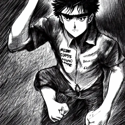 Image similar to hajime no ippo drawn in berserk format, by kentaro miura