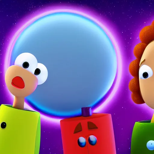 Prompt: veggietales main characters in space digital illustration 4 k hd