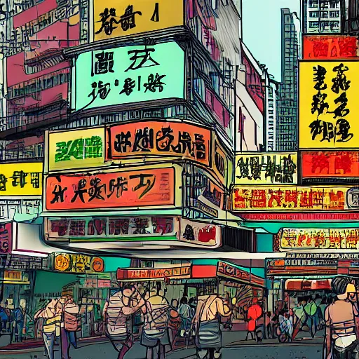 Prompt: kowloon, cell shading style