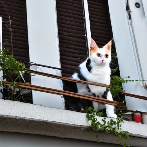 Image similar to 📷 A Calico cat on an apartment balcony ✨