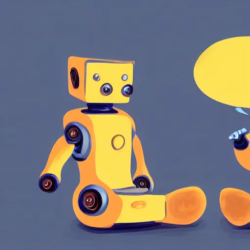 Image similar to robots having a discussion in front of a cat, digital painting