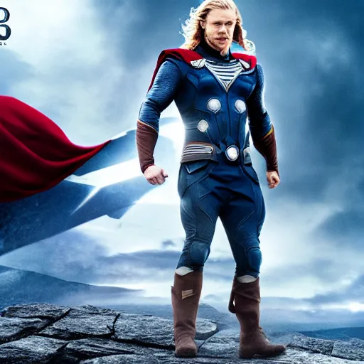 Image similar to Sam heughan as Thor, captain america and Superman epic cinematic shoot hd