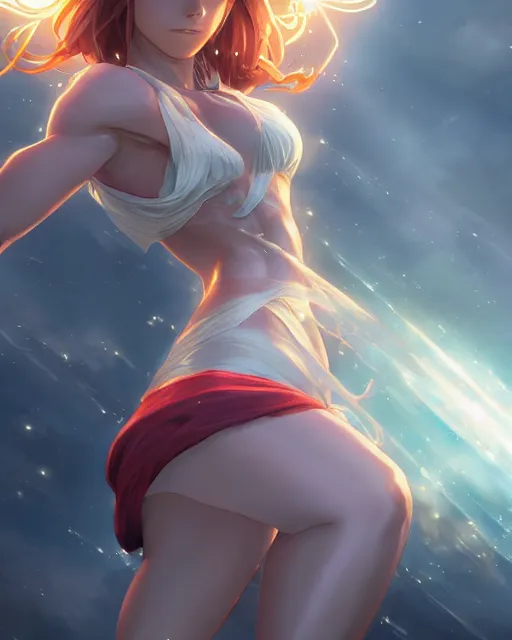 Image similar to the goddess of lightning, full shot, atmospheric lighting, detailed face, one piece style, by makoto shinkai, stanley artgerm lau, wlop, rossdraws