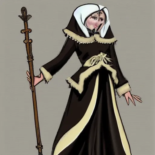 Image similar to female character design inspired by venice carnival and nun outfit | | concept art, gray