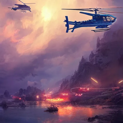 Image similar to helicopter transformer, cinematic, film, unreal engine, digital, artstation, detailed intricate illustration, heavenly atmosphere, digital art, overdetailed art, concept art, complementing colors, trending on artstation, cgstudio, the most beautiful image ever created, dramatic, subtle, details, award winning artwork, beautiful scenery