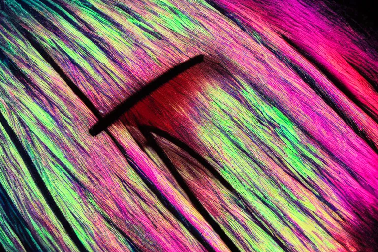 Prompt: microscopical neon nylon fibers, close up, macro, ultra realism. Photo-realistic UHDR, hyperrealism, very detailed, cinematic,