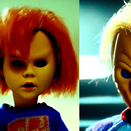 Prompt: stunning awe inspiring bill and ted's excellent adventure versus chucky the killer doll, movie still 8 k hdr atmospheric lighting