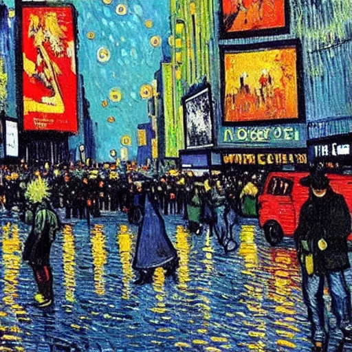 Image similar to time square painted by van gogh