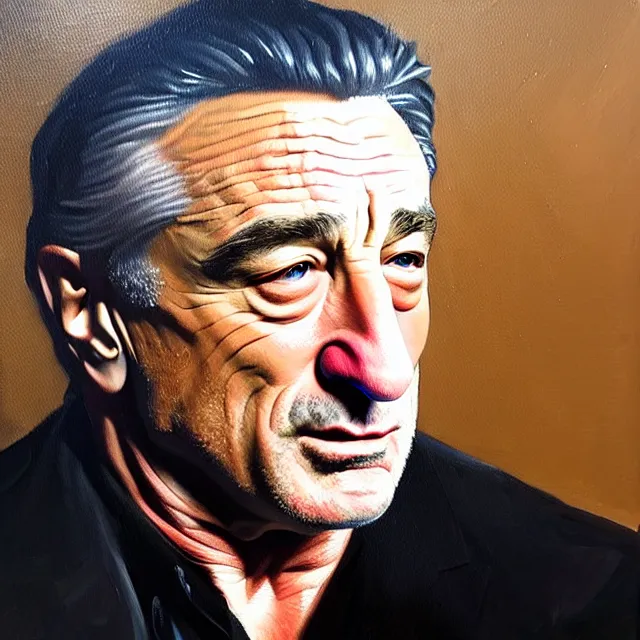 Prompt: a professional oil painting of Robert DeNiro, best on artstation, astonishing, impressive, outstanding, epic, cinematic, stunning, gorgeous, much detail, much wow, masterpiece.