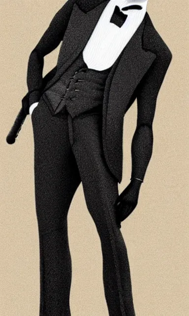 Image similar to ultra realistic photorealistic sepia portrait of a 1 9 2 0 s era smiling, magician, a tall, thin man, well dressed, slicked - back black hair, long - tailed tuxedo coat, black bow tie, walking stick and top hat, trending on artstation, illustration, digital painting, highly detailed render