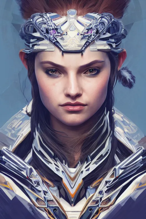 Image similar to symmetry!! portrait of woman with hawk features in the style of horizon zero dawn, machine face, intricate, elegant, highly detailed, digital painting, artstation, concept art, smooth, sharp focus, illustration, art by artgerm and greg rutkowski and alphonse mucha, 8 k