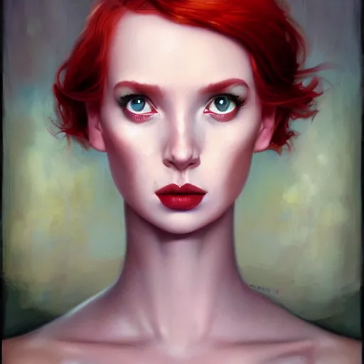 Image similar to Lofi portrait of redhead, Pixar style by Stanley Artgerm and Tom Bagshaw and Tristan Eaton and Tim Burton