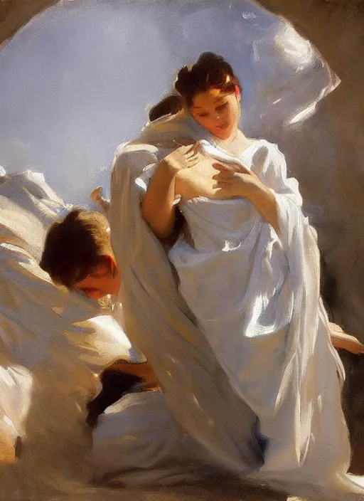 Prompt: a painting so beautiful and universally loved it creates peace on earth, profound epiphany, trending on artstation, by john singer sargent