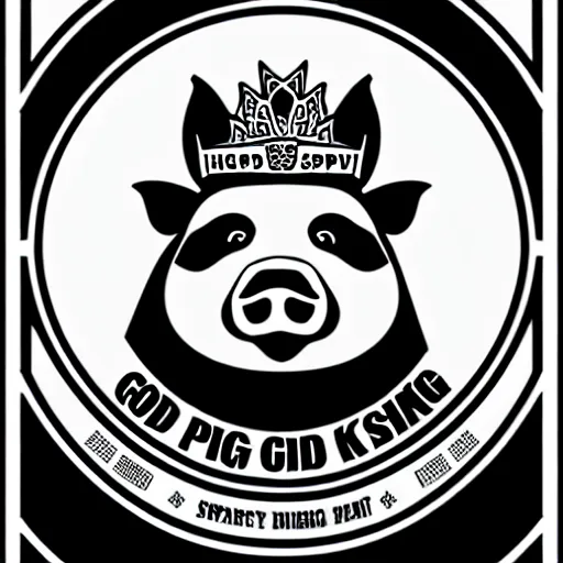 Prompt: good pig king logo Illustrated by Shepard Fairey, H.R. Geiger, black and white, high contrast, high detailed sharp outlines, hyper realistic, vector art