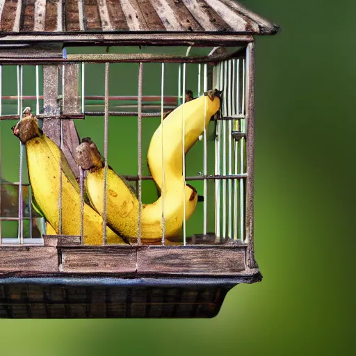 Image similar to a photo of a bird cage with a banana inside it, realistic, ultra high detail, 8 k.