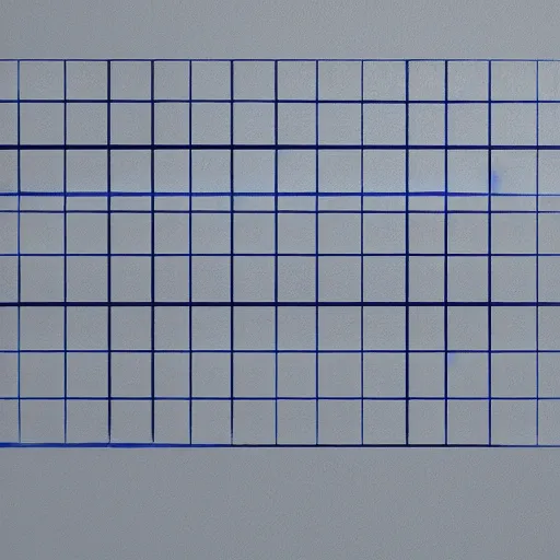 Image similar to a piece of cardboard with a grid of blue tape on it leaning on a gray wall, realistic painting