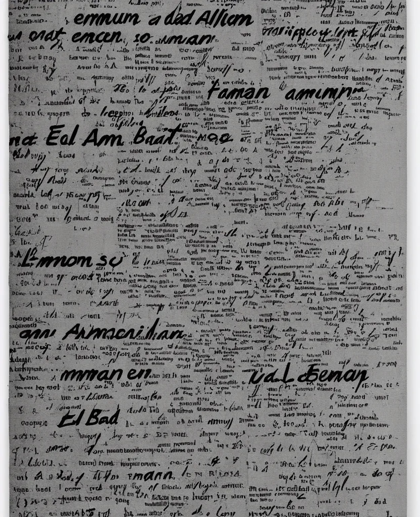 Prompt: a painting of lots of words in a sad letter by a soldier in el alamein battle, wwii,, black and white, bauhaus