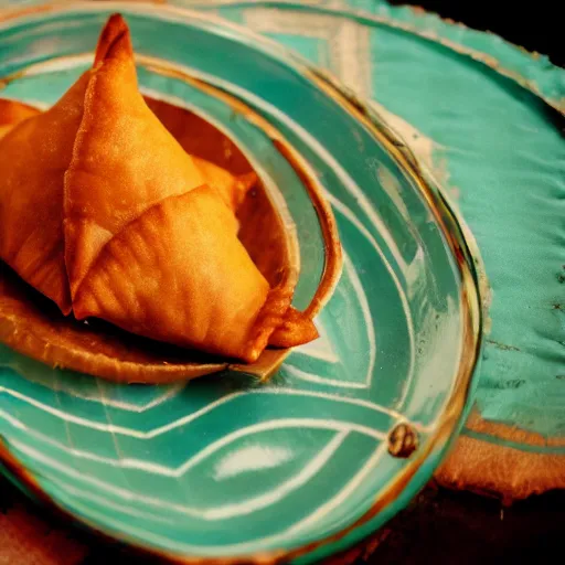 Image similar to Samosa in the shape of a football, 8k 35mm film look