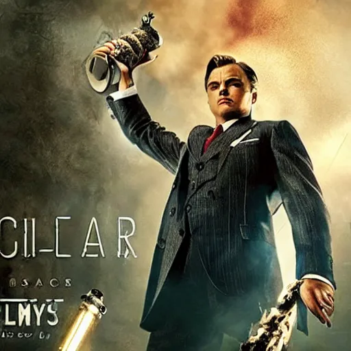 Image similar to movie poster depicting andrew ryan, portrayed by leonardo dicaprio, in a new live - action bioshock movie premiering on netflix