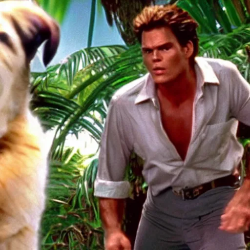 Prompt: Live Action Still of Jerma985 in Ace Ventura: Pet Detective, real life, hyperrealistic, ultra realistic, realistic, highly detailed, epic, HD quality, 8k resolution, body and headshot, film still