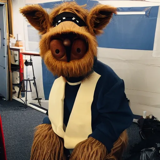 Prompt: a photo of Alf backstage in his daily outfit