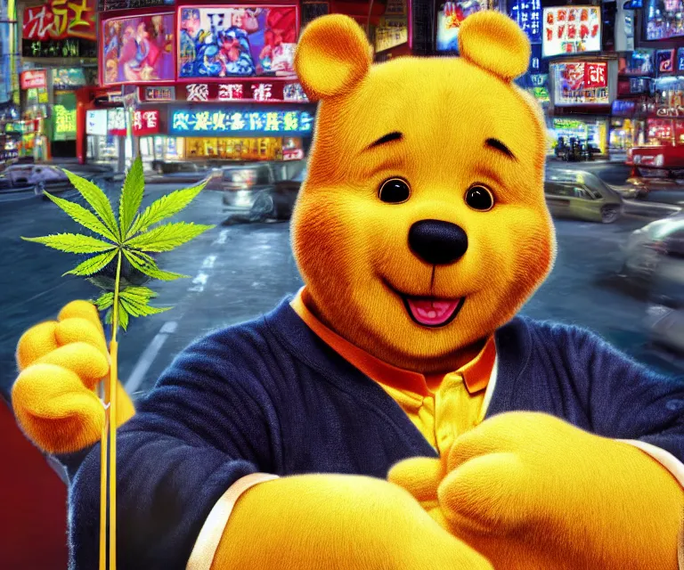 Image similar to hyperrealism movie still photography of real detailed high xi jinping with detailed face with high winnie the pooh marijuana dmt lsd ecstacy cocaine hyperrealism photography by araki nobuyoshi