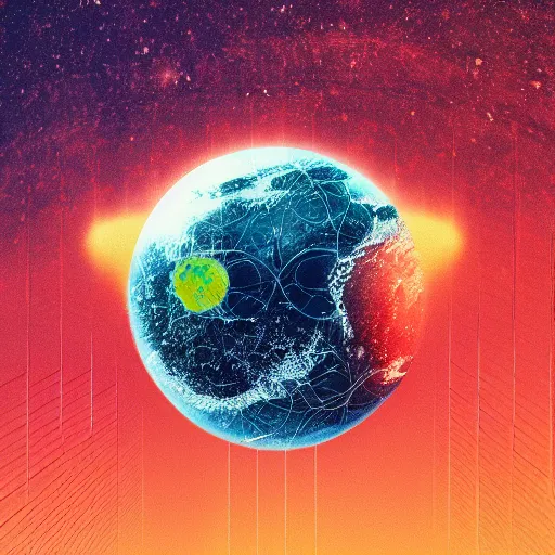 Prompt: 1:1 image album cover science fiction, planet, cold empty space, barcode, saturated colours, detailed artwork, minimal design