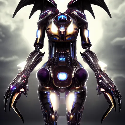 Image similar to amazing close-up shot of a cute and beautiful anthropomorphic robot female dragon, has two eyes, a sleek yet elegant design of metal plating, with two big epic wings behind her, two arms, the background is of the beach at night; high quality digital art, artstation, deviantart, furaffinity, high quality detail