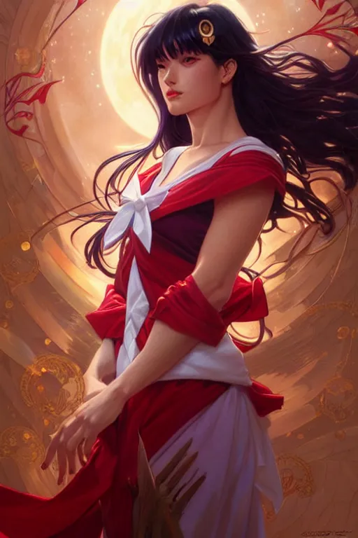 Image similar to sailor mars, fantasy, intricate, elegant, highly detailed, digital painting, artstation, concept art, matte, sharp focus, illustration, art by Artgerm and Greg Rutkowski and Alphonse Mucha