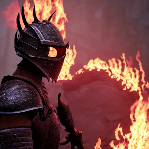 Image similar to hyperrealistic dslr film still of armor disguised as smoldering embers, in skyrim, stunning 8 k octane comprehensive 3 d render, inspired by istvan sandorfi & greg rutkowski & unreal engine, perfect symmetry, dim volumetric cinematic lighting, extremely hyper - detailed, extremely lifelike attributes & lifelike texture, intricate, masterpiece, artstation, stunning