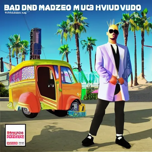 Image similar to bad bunny yonaguni music video bad bunny in the style of grand theft auto v cover art