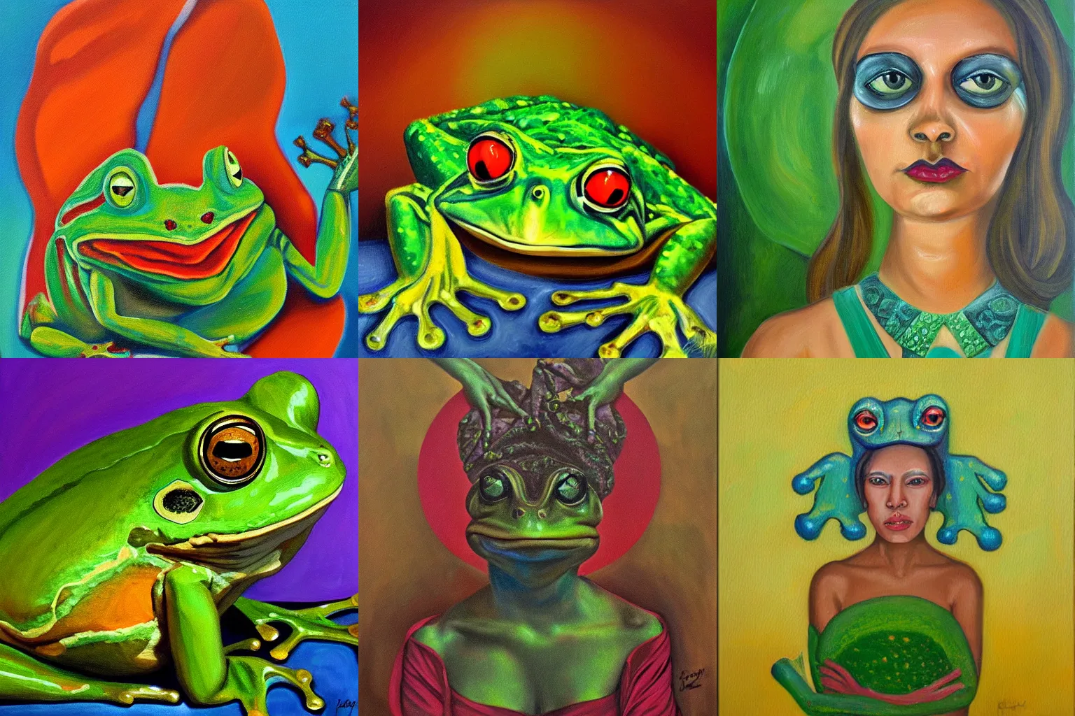 Prompt: frog goddess portrait, oil painting