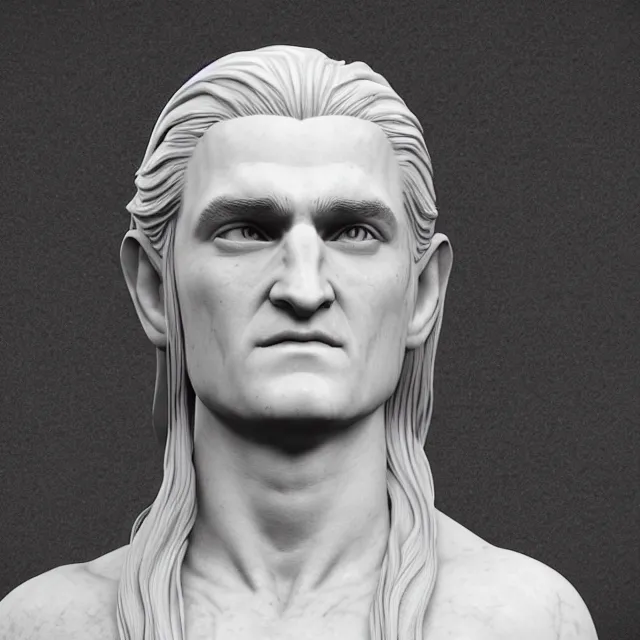 Prompt: marble sculpture of legolas, realistic, unreal engine render, octane render, hyper realistic, photo, 8 k, cinematic lighting