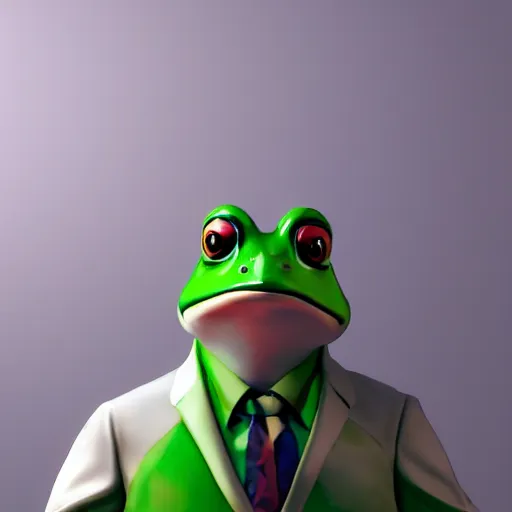 Image similar to a high quality photo of an antropomorphic frog wearing a suit, 3d scene, render, ultra realistic, artstation, cgsociety