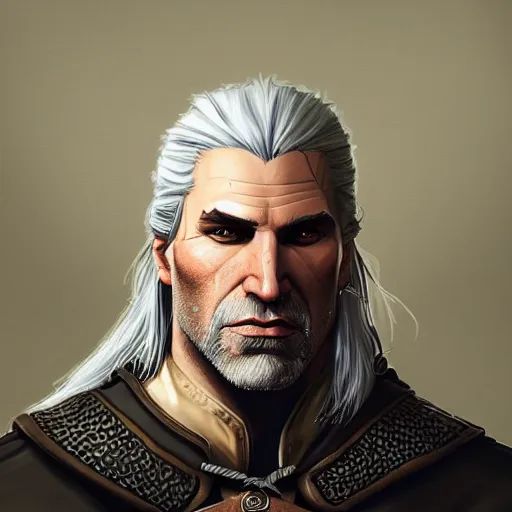 Prompt: Portrait of Geralt of Rivia, character design, fantasy, highly detailed, ArtStation, trending on ArtStation, by Rinotuna