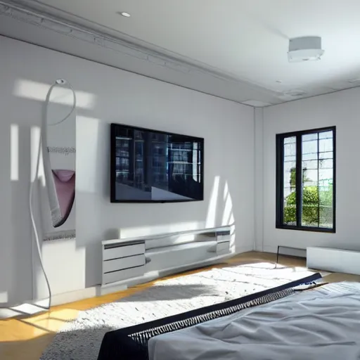 Image similar to 3 d render of bedroom of the 2 0 5 0 s