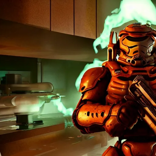 Image similar to still of Doom cereal TV commercial with Doomguy