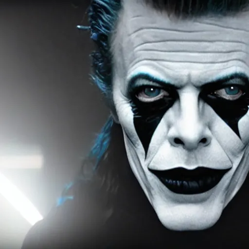 Image similar to awe inspiring David Bowie pkaying The Joker 8k hdr movie still dynamic lighting