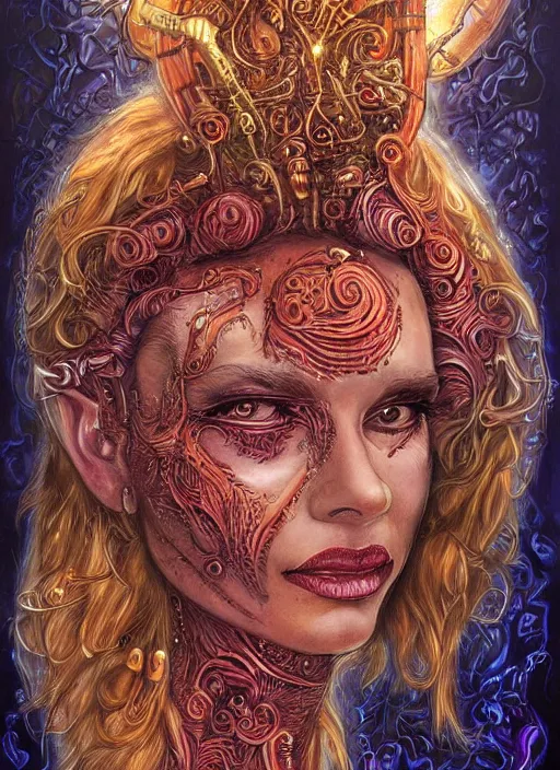 Image similar to biopunk genie portrait by julie bell, intricate biopunk patterns, detailed!, very sharp!!!