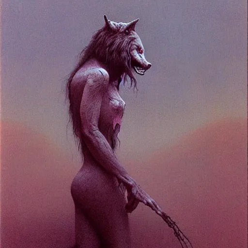 Image similar to werewolf girl by Beksinski
