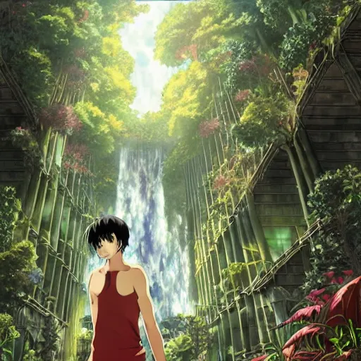 Prompt: anime emperor nero roman 4 4 3 2 5, in a jungle ruin, finely detailed features perfect art anime illustration trending on pivix fanbox art by makoto shinkai, studio ghibli, takashi takeuchi, hajime isayama