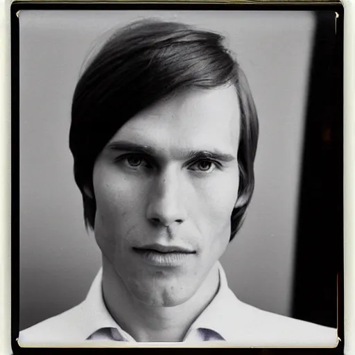 Image similar to A photograph portrait of Jerma985 with short-medium length hair a combover wearing early 1970s menswear in the early 1970s, taken in the early 1970s, grainy, taken on a 1970s Polaroid Camera, realistic, hyperrealistic, very realistic, highly detailed, very detailed, extremely detailed, detailed, digital art, trending on artstation, colorized photo