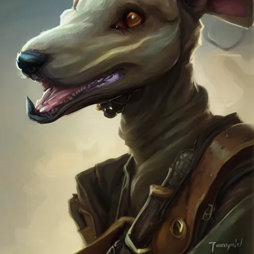 Image similar to anthropomorphic Borzoi wippet Tank Driver, Modern Tank driver outfit, cute and adorable, pretty, beautiful, DnD character art portrait, matte fantasy painting, DeviantArt Artstation, by Jason Felix by Steve Argyle by Tyler Jacobson by Peter Mohrbacher, cinema