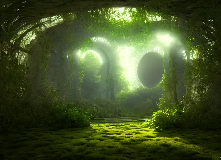 Image similar to portal to heaven inside an ethereal forest, highly detailed, 4 k, hdr, award - winning, octane render, artstation