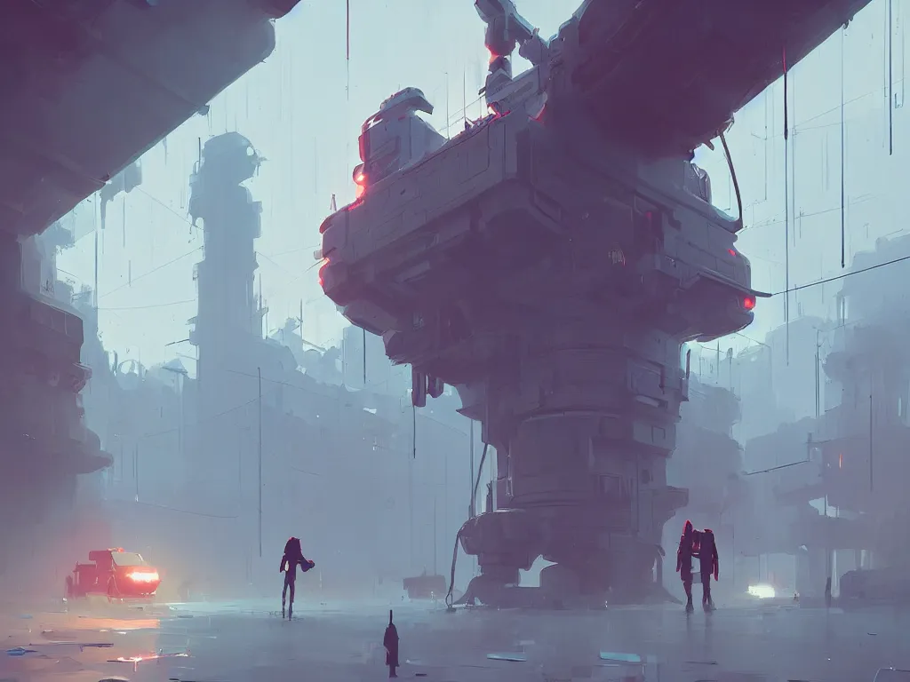 Prompt: there is life inside the giant machine by atey ghailan, ismail inceoglu, michal lisowski, artstation, volumetric light, dystopian