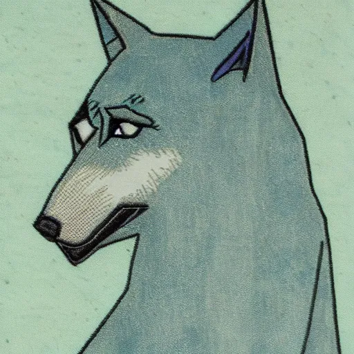 Prompt: pale blue wolf with green handkerchief