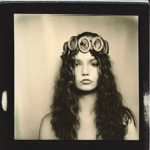 Image similar to a very beautiful old polaroid picture of medusa, award winning photography