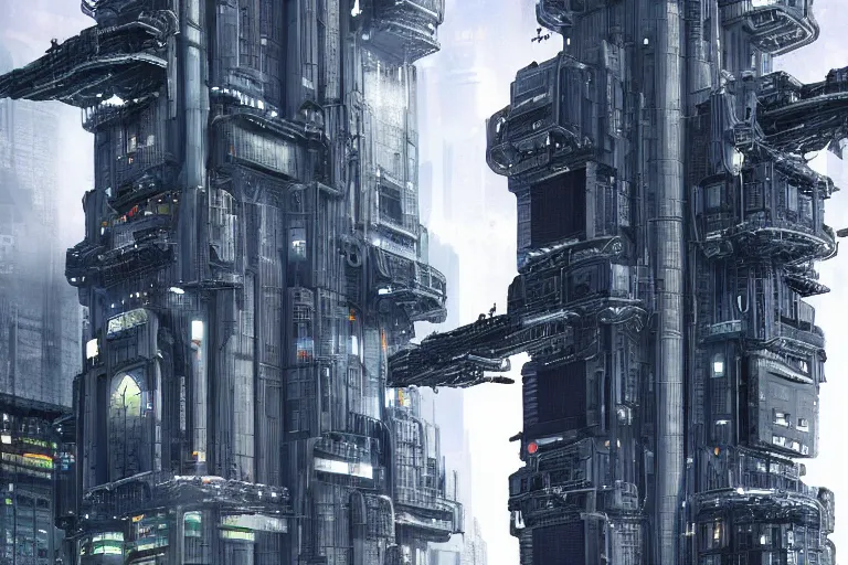 Image similar to monumental futuristic tower, hq of a cyberpunk corporation; by tsutomi nihei; hyperrealistic, highly detailed-H 1024